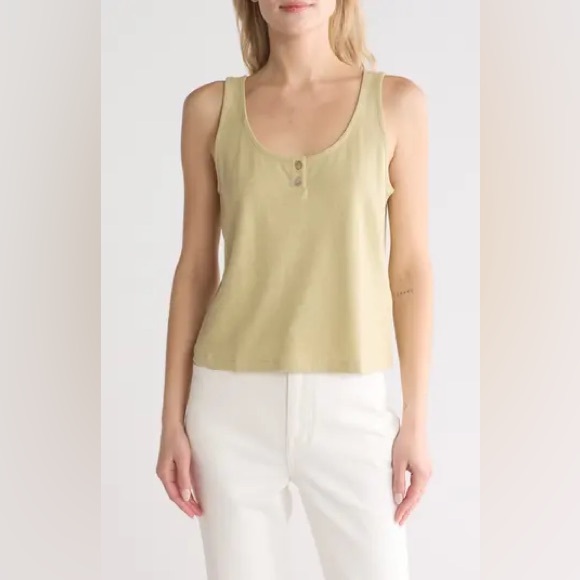 Madewell Tops - Madewell Pointelle Henley Tank Hemp Cotton Pale Lichen lButtoned Tank Top Small